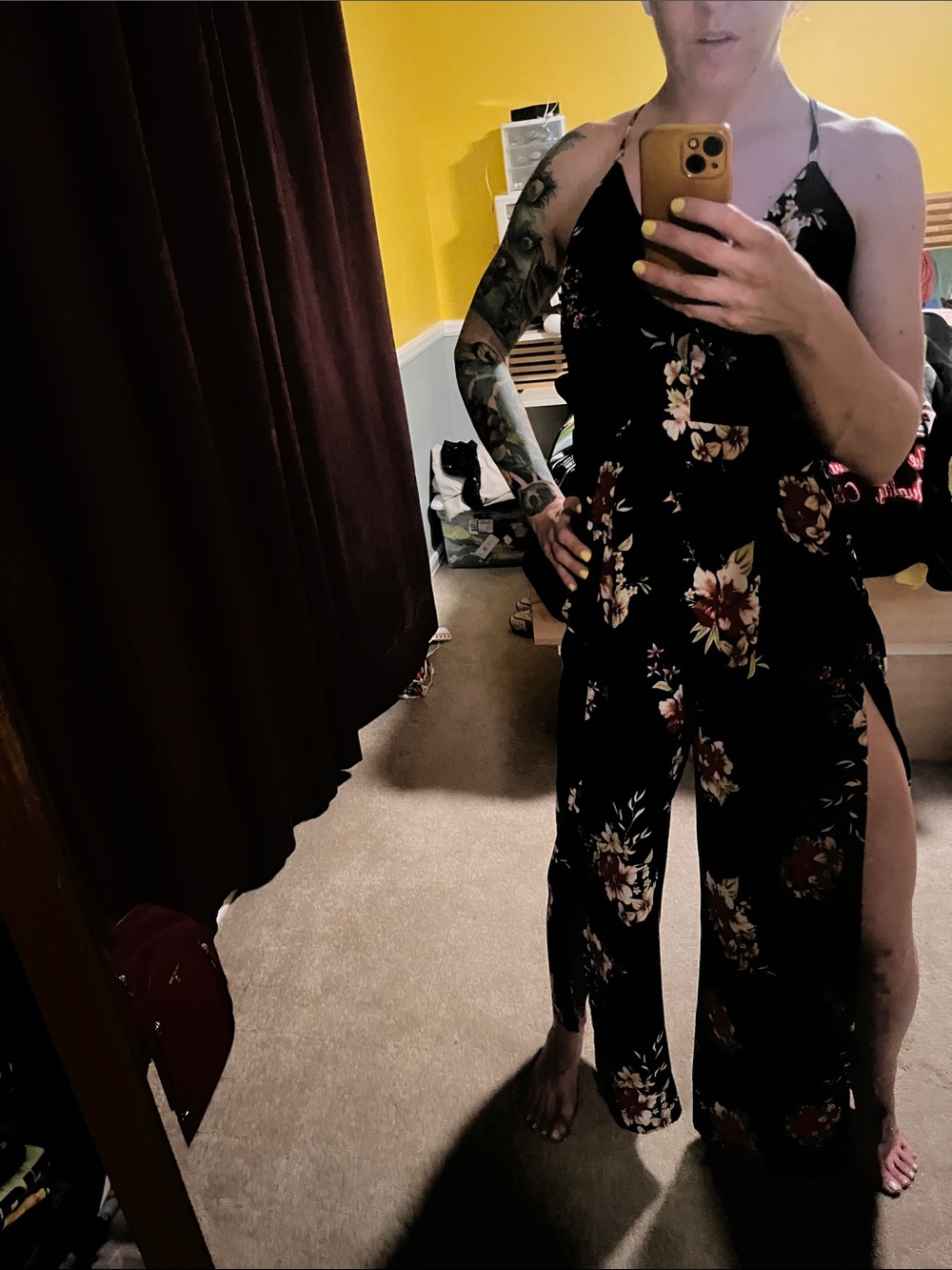 Flying Tomato Navy Floral Wide-Leg Jumpsuit